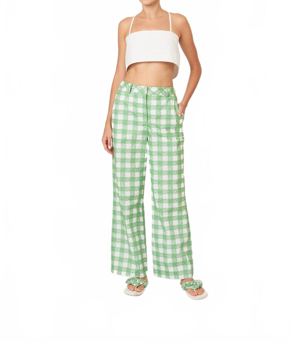 NEW ROSIE ASSOULIN easy does it picnic embroidered gingham pant in grass green
